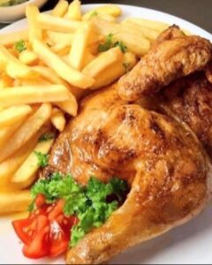 Half chicken with fries/rice