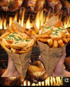 Fries comes with fries/rice, ketchup and chilli with an option of adding our signature garlic sauce.